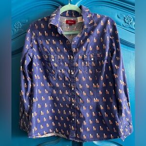 Children's Navy Llama Print Button Down Shirt